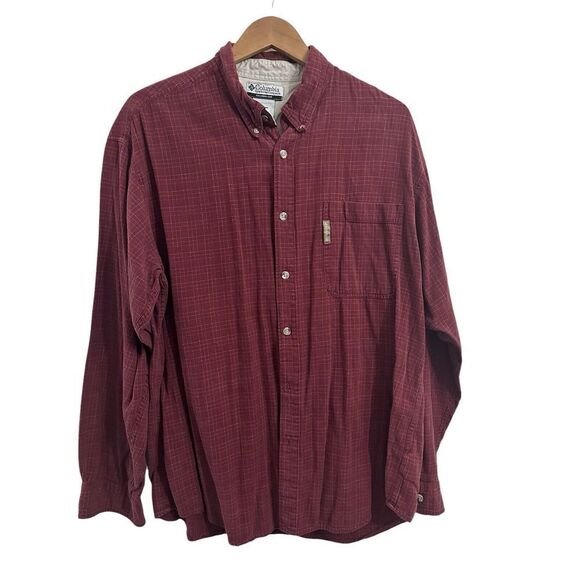 Columbia Mens Casual Button Shirt Sz XXL Maroon Red Plaid Flannel‎ 2XL Gorpcore - Picture 1 of 8